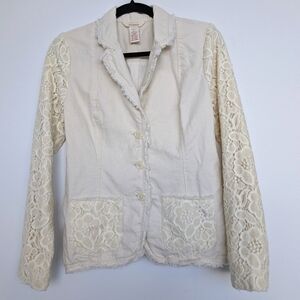 Sundance Pure Delight Cotton Linen Lace Jacket in Cream with Pockets Size 2